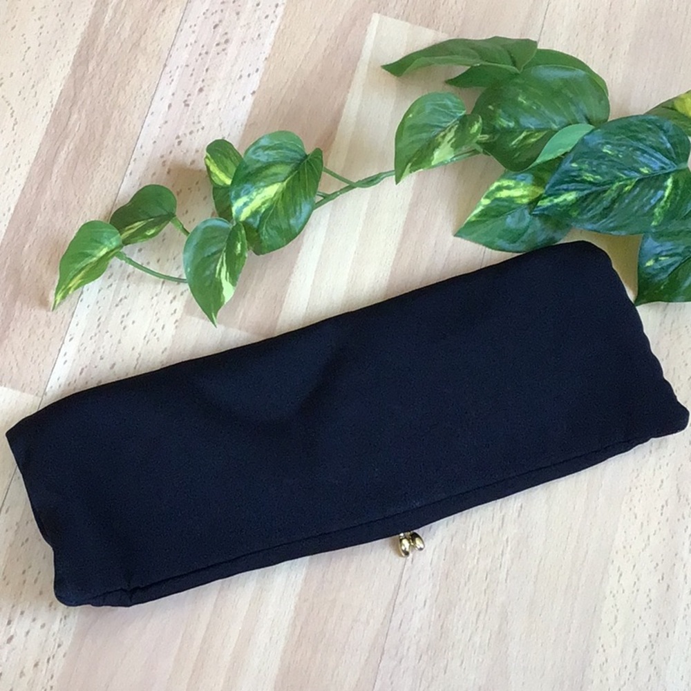 Vintage Like NEW Black Foldover Clutch with Gold Accent - Picture 5 of 10